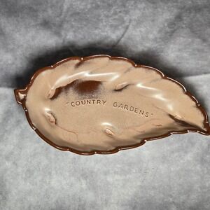 Frankoma Pottery Country Gardens Leaf Dish Brown 225